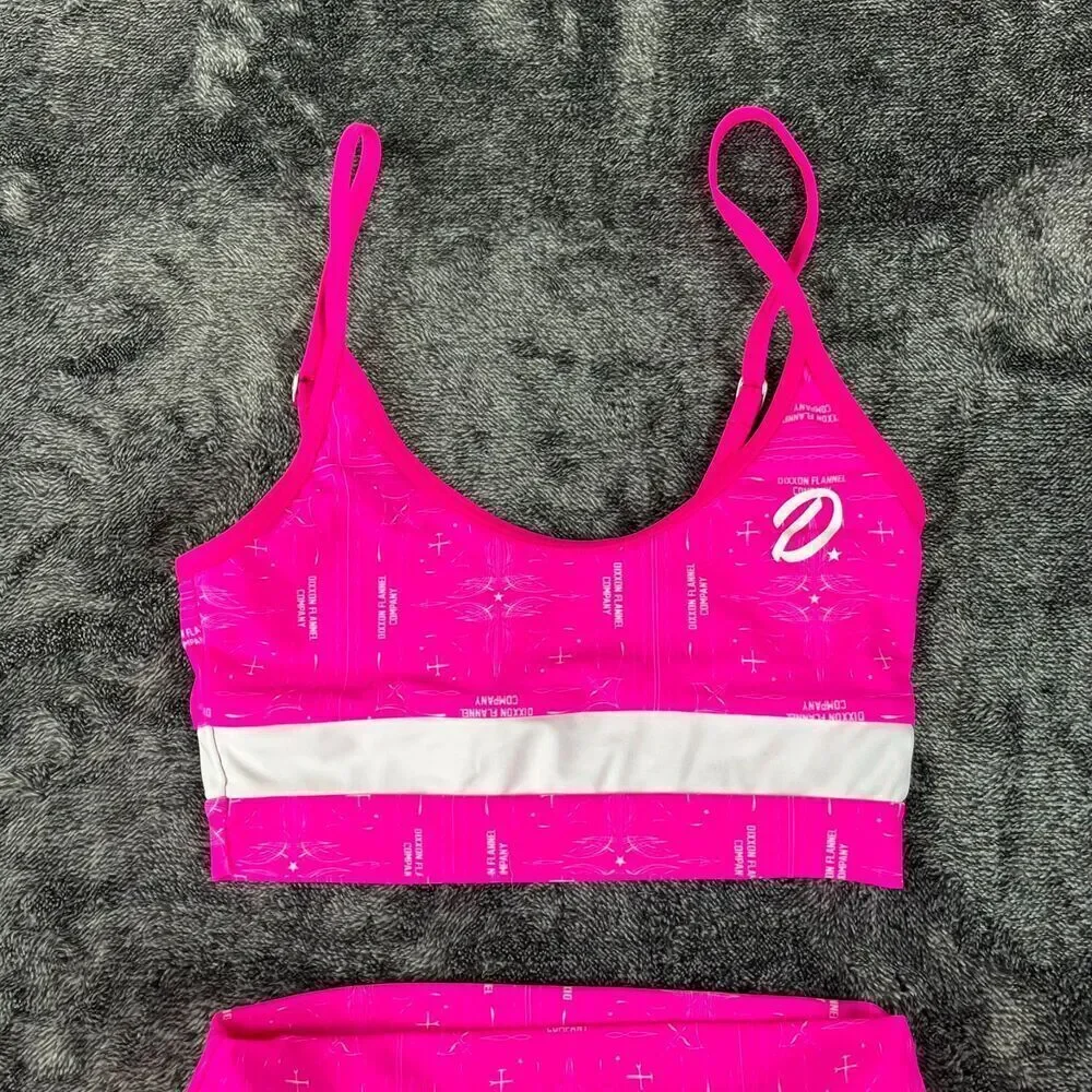 Dixxon Flannel Co Bikini Two Piece Swimsuit Hot Pink White Women's S NWOT